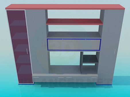 3D Modell Kleine Möbel Wohnwand - Vorschau