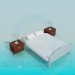 3d модель Двоспальне ліжко з тумбочками – превью
