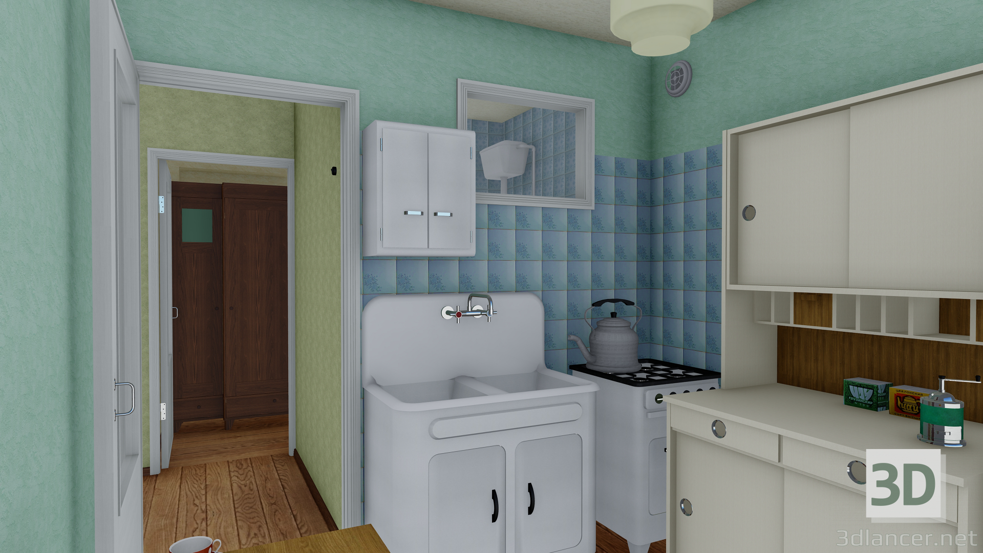 3d Khrushchevka with a Soviet apartment of the 60s model buy - render