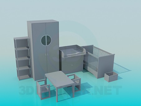 3d модель Комплект меблів в дитячу кімнату – превью