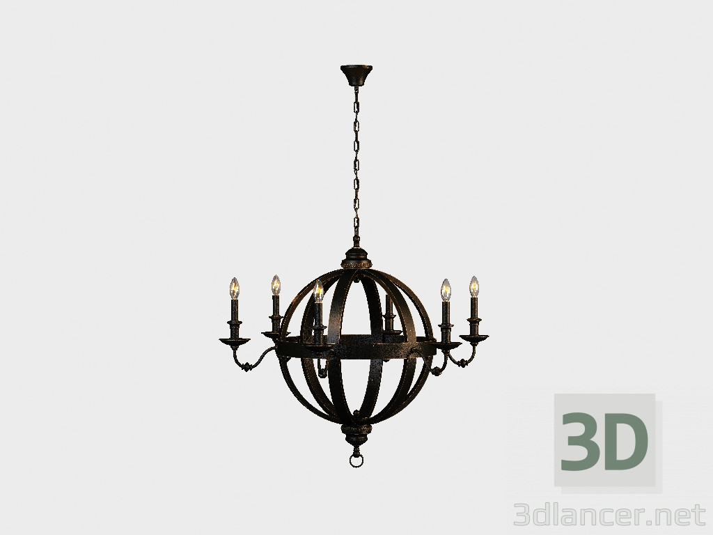 modello 3D Lampadario Lampadario medievale metallo ORB (CH029-8-ABG) - anteprima