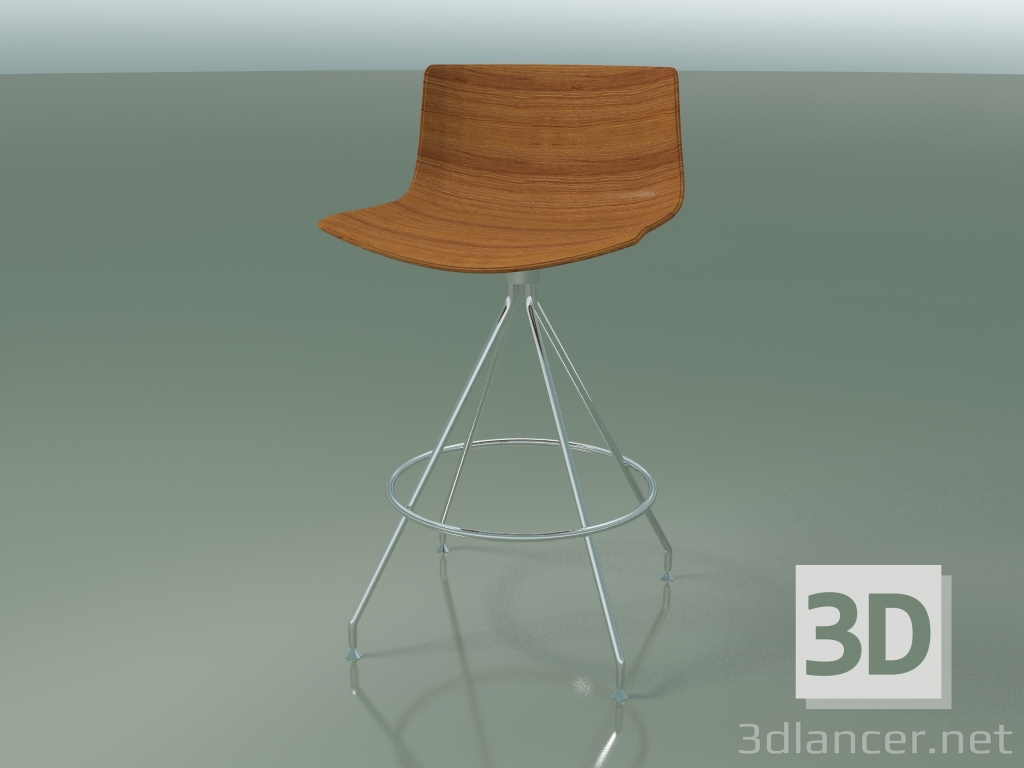 modèle 3D Chaise de bar 0492 (sans rembourrage, effet teck) - preview