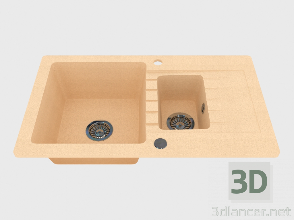 3D Modell Waschbecken, 1,5 Schüsseln mit einem Flügel zum Trocknen - Sand Zorba (ZQZ 7513) - Vorschau