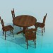 3D modeli Ahşap masa ve sandalyeler küme - önizleme