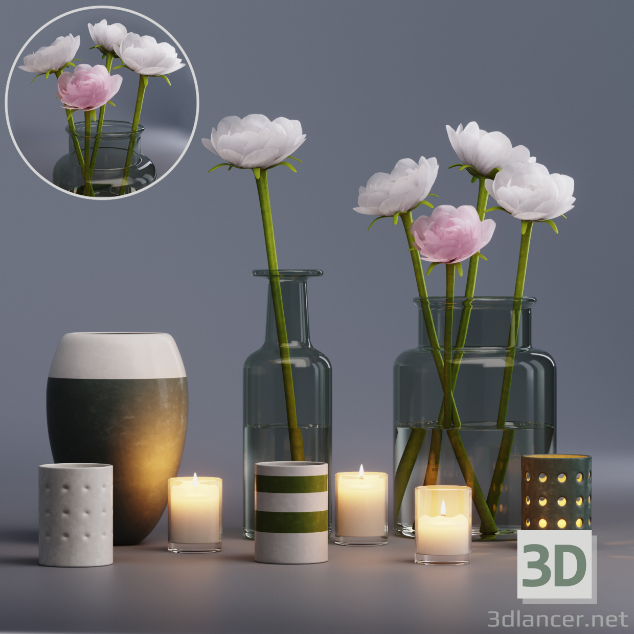 3d flowers decor set model buy - render