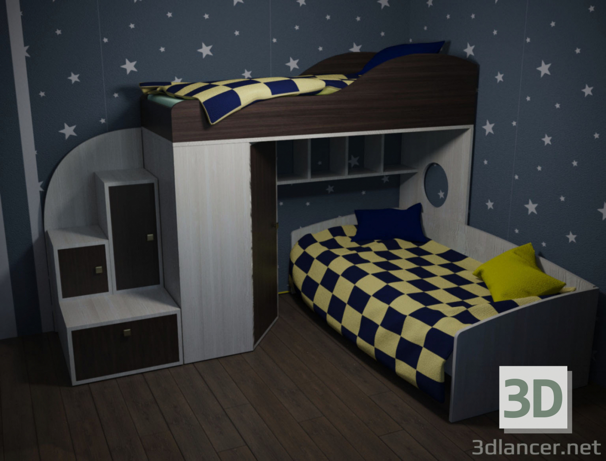 3d модель Дитяче ліжко – превью