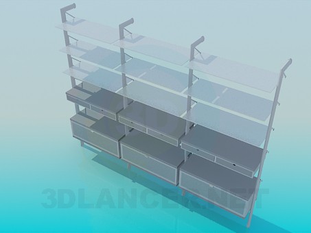 3d model Wide shelves in 3 sections - preview