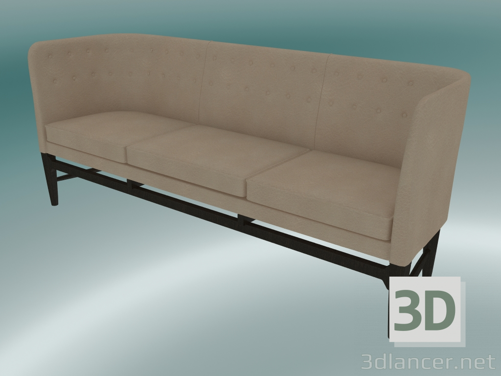 3d model Triple sofá Mayor (AJ5, H 82cm, 62x200cm, Nogal, Cuero - Anilina de seda) - vista previa