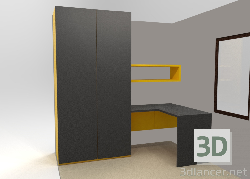 3d модель Шкаф+стол – превью
