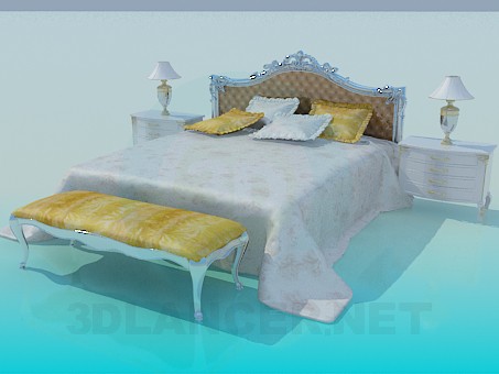 3d модель Ліжко з тумбами і кушеткою – превью