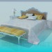 3d модель Кровать с тумбами и кушеткой – превью