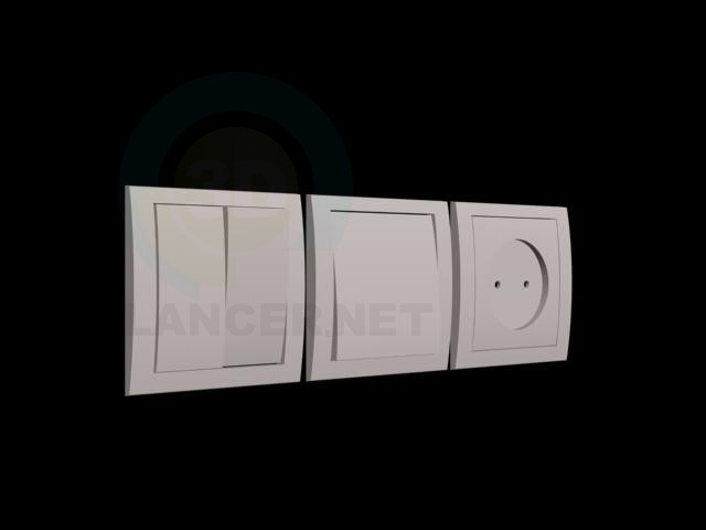 3d model 3 lamps light switcher and socket - preview