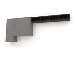 Armário de parede, folheado de nogueira com acabamento W, laca cinza-bege fosca (210x25x80 cm)