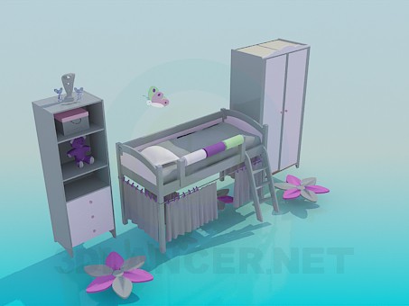 modello 3D L'arredamento della camera da letto per ragazza - anteprima