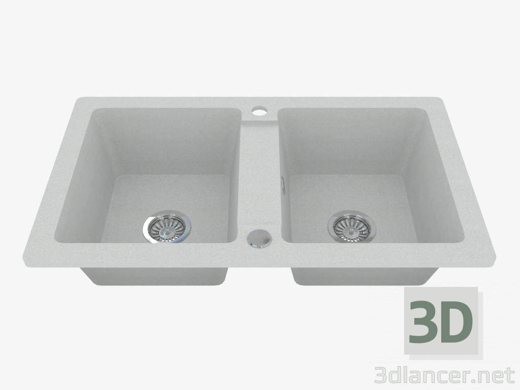 3d model Sink, 2 bowls without wing for drying - gray metal Zorba (ZQZ S203) - preview