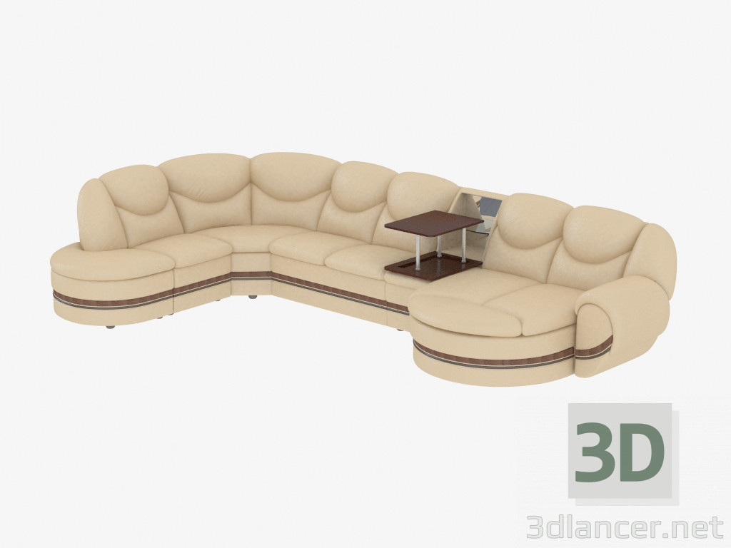 3d модель Диван угловой кожаный с кофейным столиком – превью