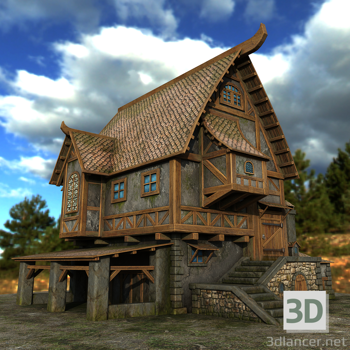 Casa campo 3D modelo Compro - render