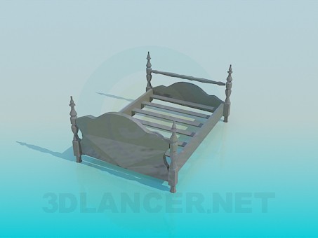 3d модель Дерев'яне ліжко в старому стилі – превью