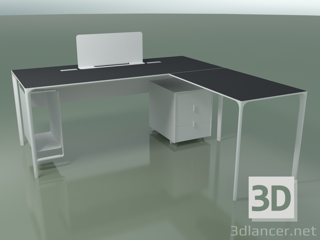 modello 3D Tavolo da ufficio 0815 + 0816 destro (H 74 - 79x180 cm, attrezzato, laminato Fenix F06, V12) - anteprima
