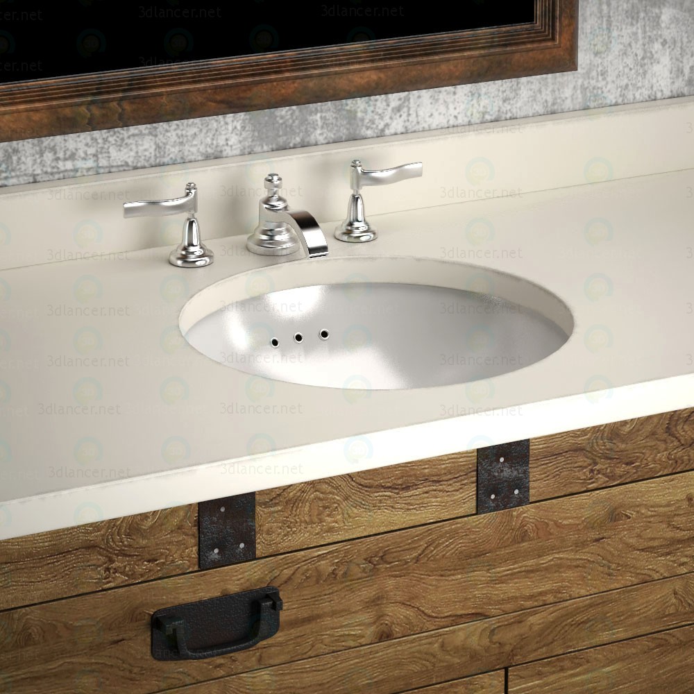 3D Hatıra gümüş bir lavabo ve dolap restorasyon donanım modeli satın - render