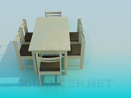 Modelo 3d Mesa de jantar com cadeiras para 6 pessoas - preview