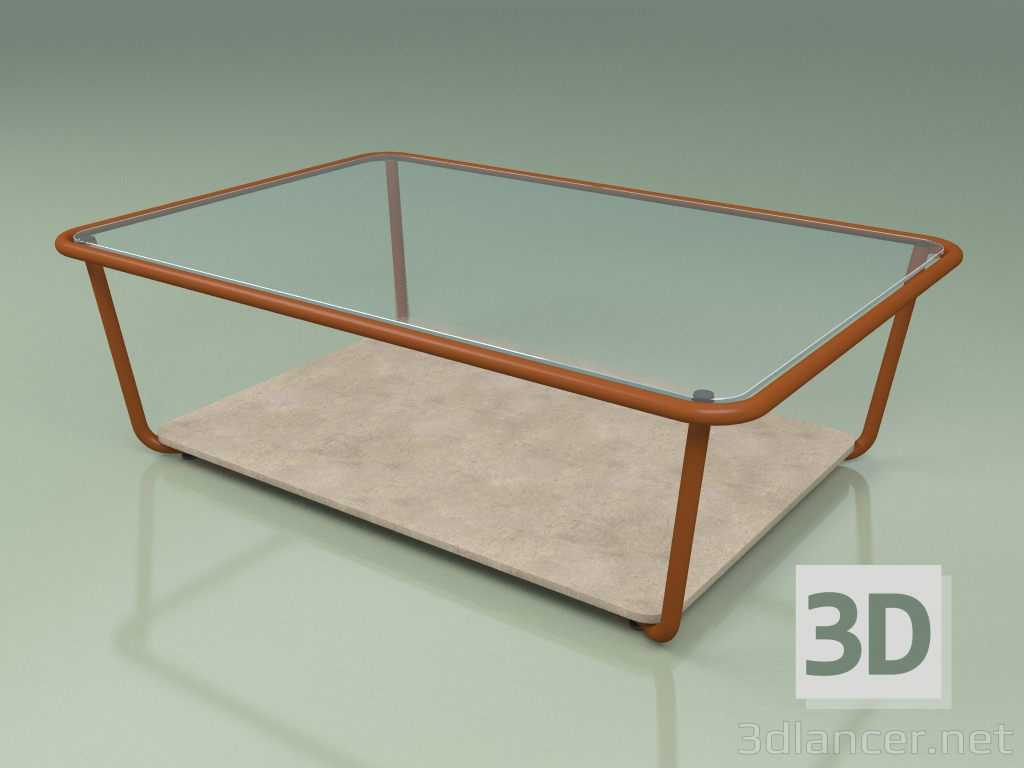 Modelo 3d Mesa de centro 002 (vidro canelado, ferrugem metálica, pedra Farsena) - preview