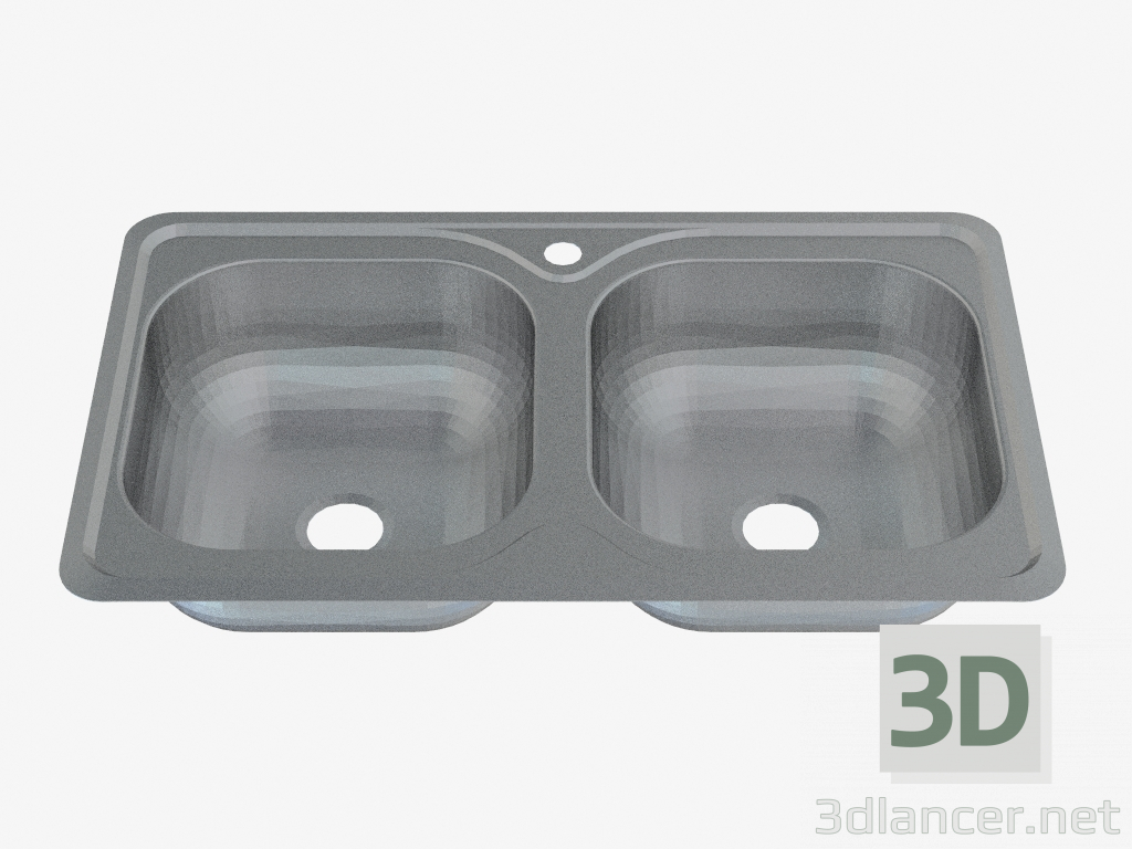 modello 3D Lavello, 2 vasche senza sgocciolatoio - raso Maredo (ZYU 0203) - anteprima