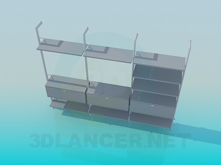 3d модель Відкритий стелаж з ящиками і полицями – превью