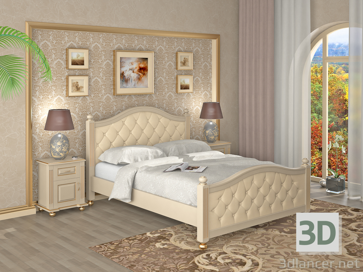 3D Modell Ein Bett und Nachttisch 101 - Vorschau