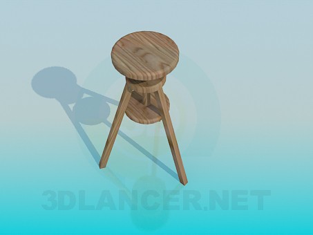 3d model Taburete de madera de tres patas - vista previa