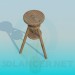 3d model Three-legged wooden stool - preview