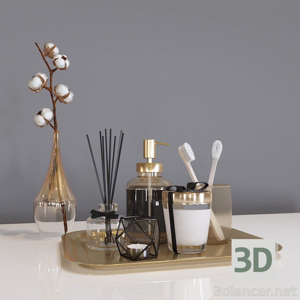 3d Bathroom decorative set model buy - render