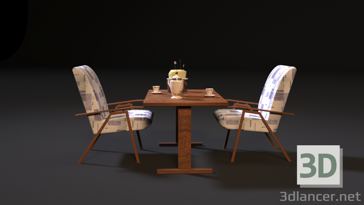 Mesa y silla de la URSS 3D modelo Compro - render