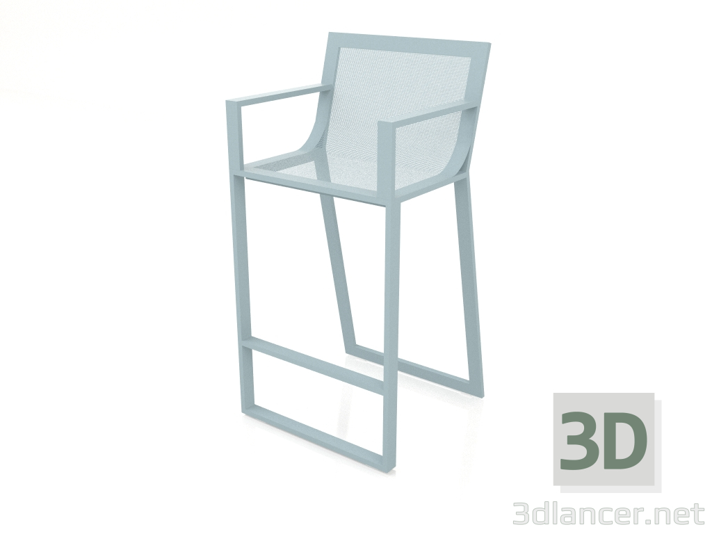modello 3D Sgabello alto con schienale alto e braccioli (Grigio blu) - anteprima