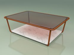 Mesa de centro 002 (vidrio bronceado, óxido de metal, mármol de Carrara)