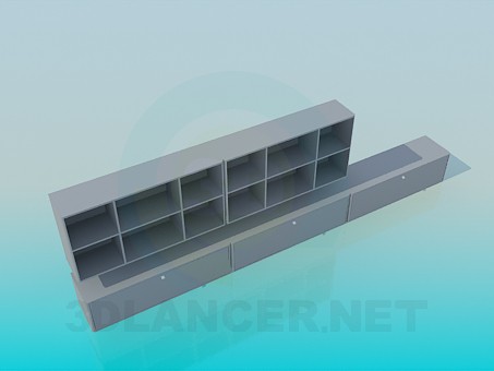 3D modeli Uzun düşük yer standı ve duvar raf kümesi - önizleme