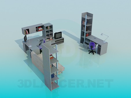 3 डी मॉडल अपने घर का काम के कमरे के लिए फर्नीचर - पूर्वावलोकन