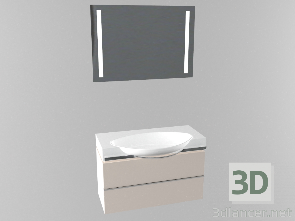 modèle 3D Lavabo avec meuble et miroir - preview