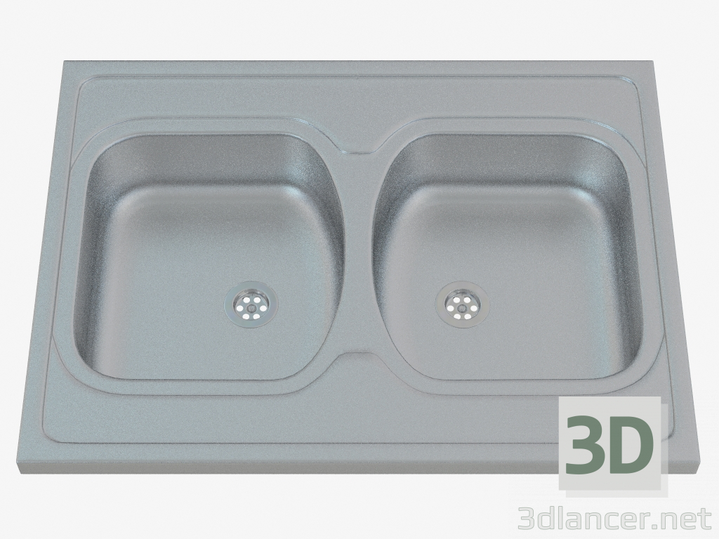 3d model Sink - 2 bowls without wing for drying - satin Tango (ZM6 0200) - preview