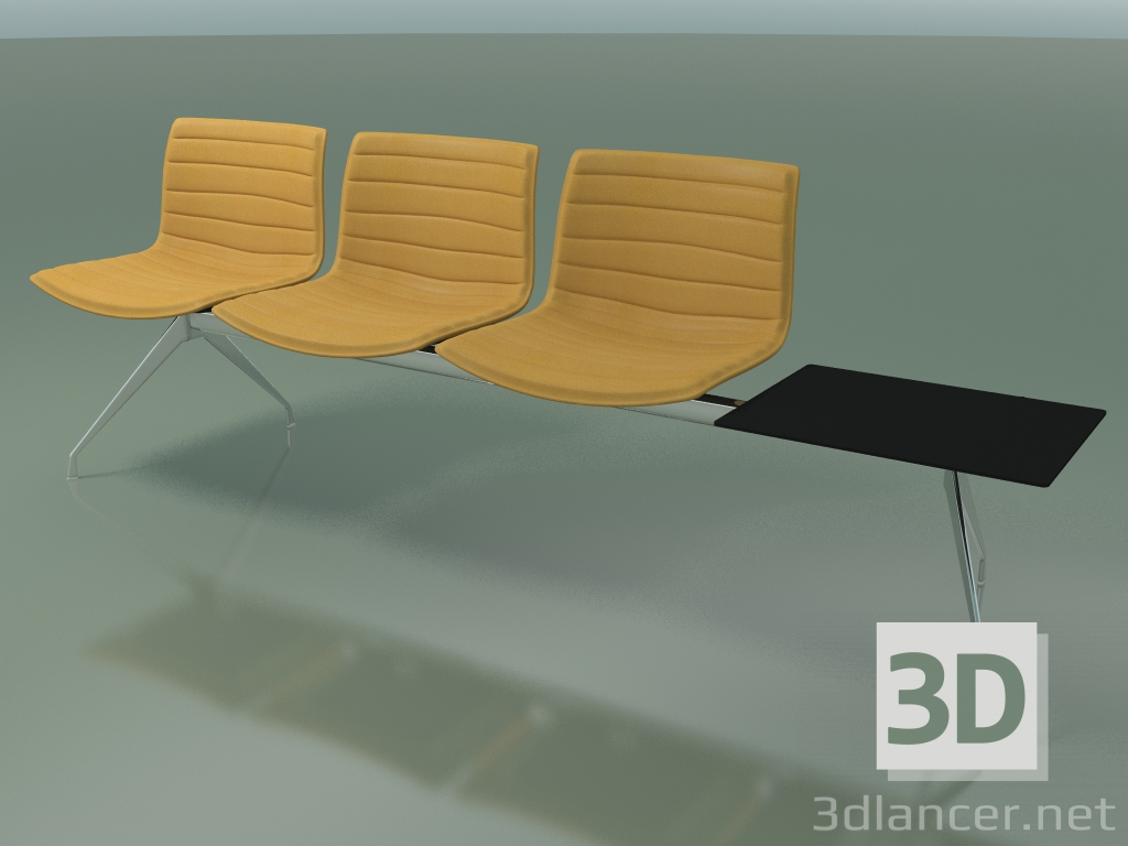 3d модель Скамья 2037 (трехместная, со столиком, с обивкой из кожи) – превью