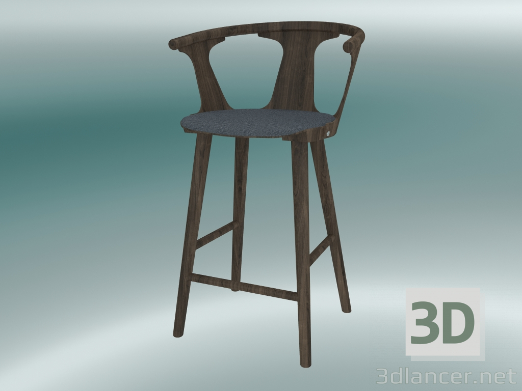 modello 3D Sedia da bar In Between (SK8, H 92cm, 58x54cm, Rovere oliato fumé, Fiord 171) - anteprima