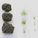 3d Простая невысокая трава с камнями модель купить - ракурс