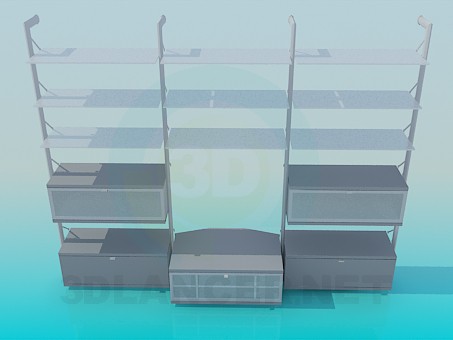 3D Modell Parietal Buchständer mit separaten Stand unter TV - Vorschau