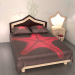 3D Gece aydınlatması ile çift kişilik yatak modeli satın - render