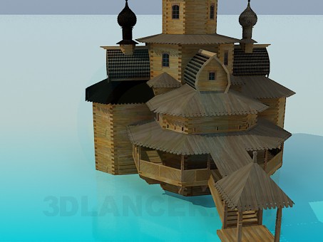modèle 3D Église en bois - preview