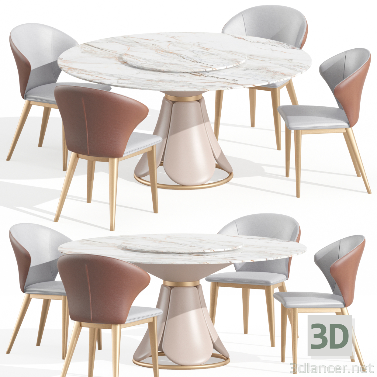 3D Yemek Sandalyesi Berjer Sandalye Kahverengi modeli satın - render