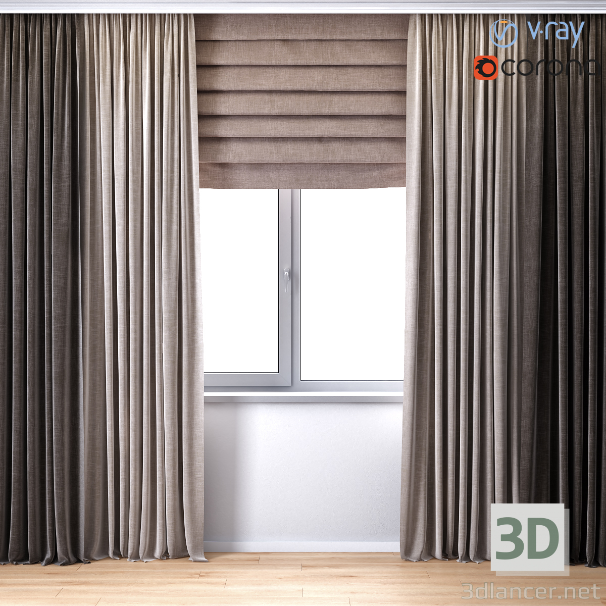 3d Curtains with Roman curtain (V-ray + Corona) модель купить - ракурс