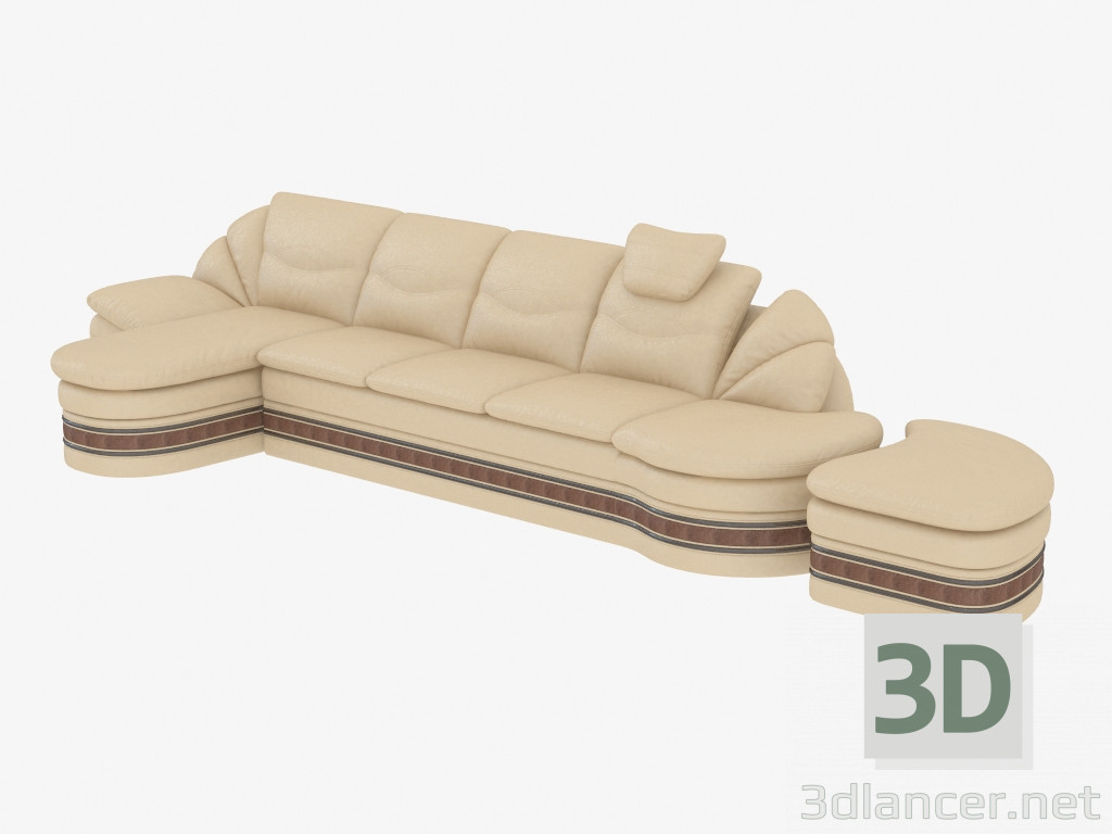 modèle 3D Canapé en cuir droit avec banquet - preview