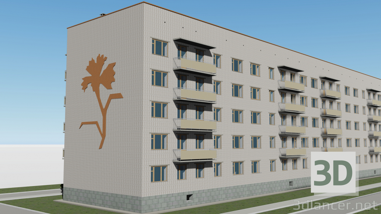 Edificio de cinco pisos de una serie 114-86 Troitsk 5 microdistrito, 1 3D modelo Compro - render