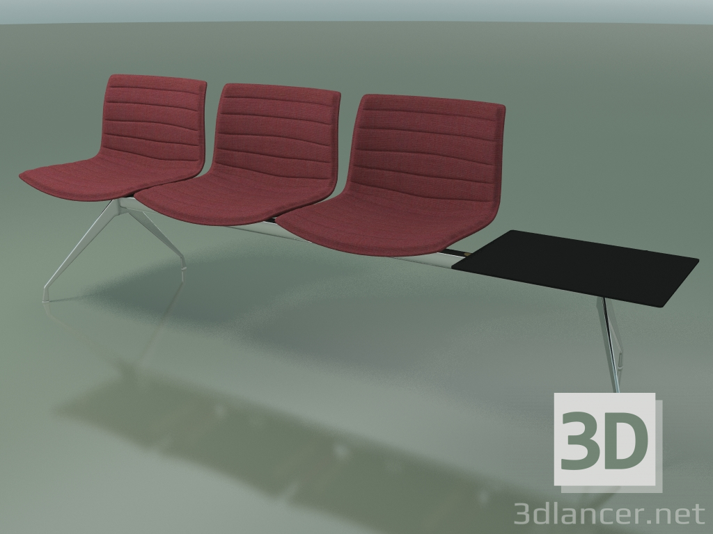 Modelo 3d Banco 2037 (triplo, com mesa, com estofo em tecido) - preview